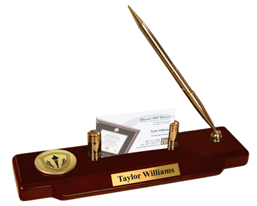 Honor Society gold engraved medallion desk set with pen holder