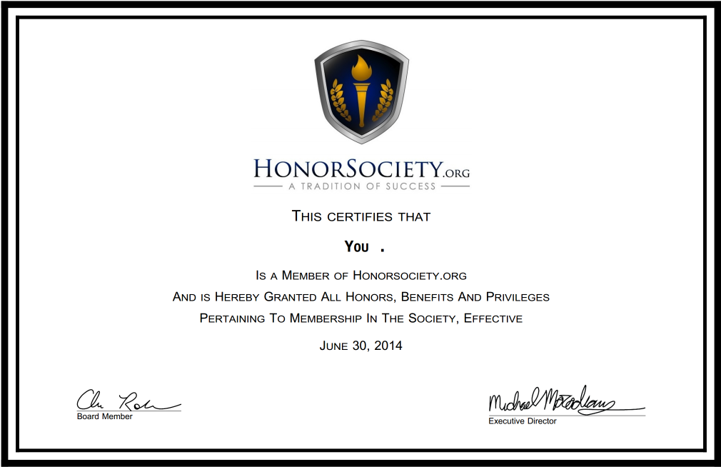 Certificate and Frames Honor Society Official Honor Society® Website